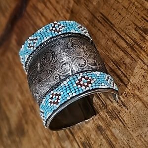 Beaded silver western cuff